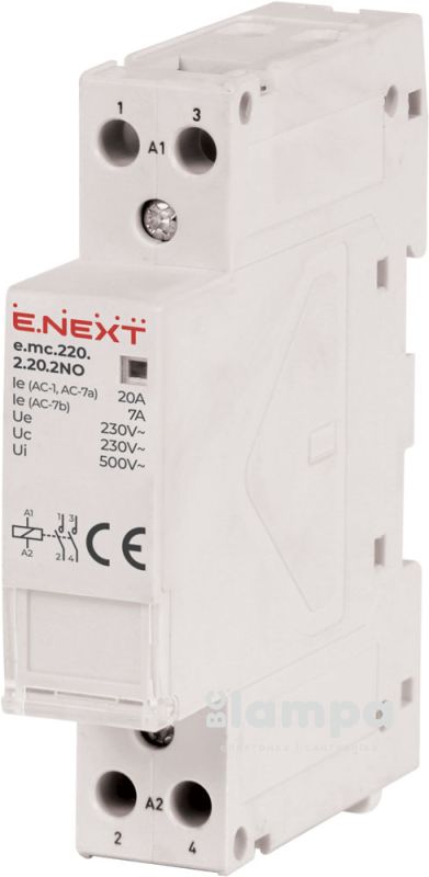 Контактор модульний e.Next e.mc.220.2.20.2NO, 2P 20А, 2NO 220В (p005017)
