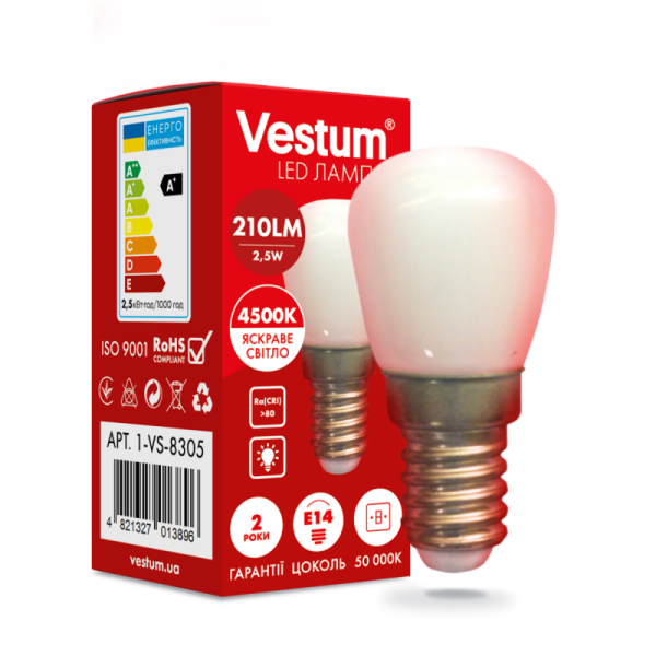 Лампа VESTUM LED T25  2.5W E14 4500K 220V для холодильника (1-VS-8305)