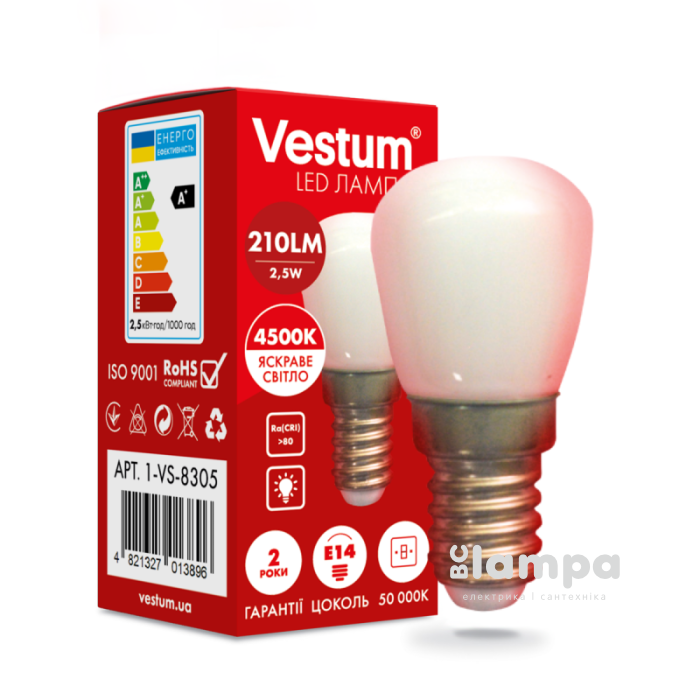 Лампа VESTUM LED T25  2.5W E14 4500K 220V для холодильника (1-VS-8305)