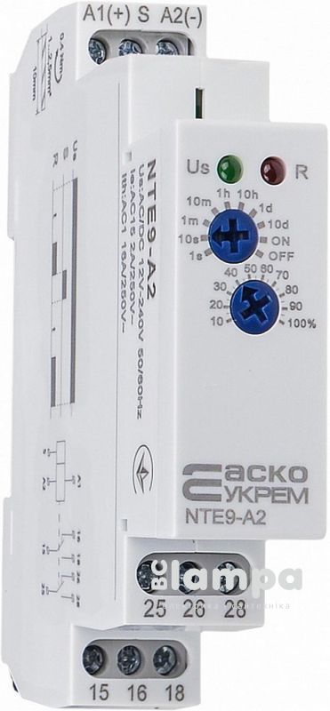 Реле затримки часу на увімкнення NTE9-A2 AC/DC 12-240V АСКО (A0010240002) 2 конт  1 сек.--10 дн.