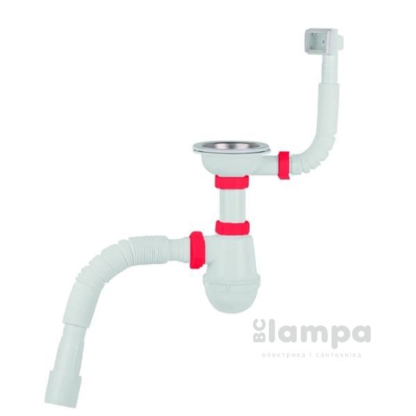 Сифон PM 40 SF 20 05 з різьбою, випуском 1/2 перелив прямокутний та гофрою 40*40/50 (80202)