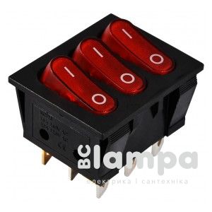 Переключатель 3-х клавишный KSD2-3101N R/B 220V красный с подсветкой (А0140040120)