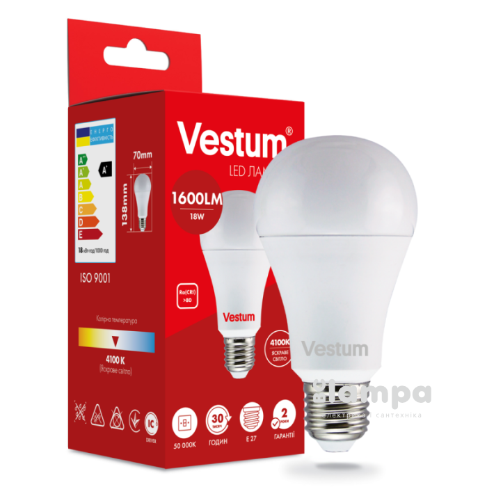 Лампа VESTUM LED  A70 18W Е27 4100K 220V (1-VS-1111)