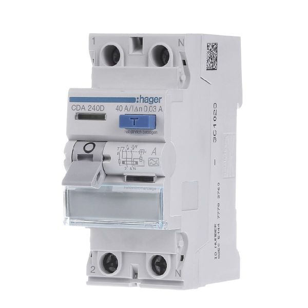 ПЗВ, реле диференційного струму Hager  CDA240D 2.40.30 типА France
