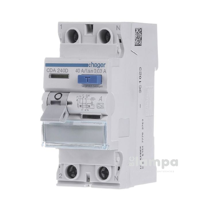 ПЗВ, реле диференційного струму Hager  CDA240D 2.40.30 типА France