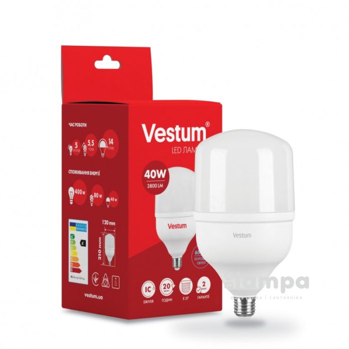 Лампа VESTUM LED T120 40W Е27 6500K 220V (1-VS-1603) / -1609