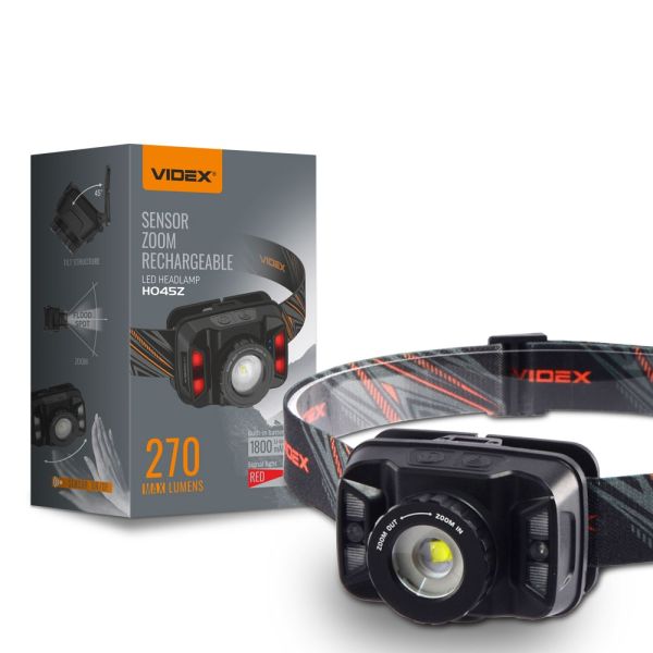 Фонарик налобний VIDEX  270Lm 5000K (VLF-H045Z/26570) сенсор+ зум