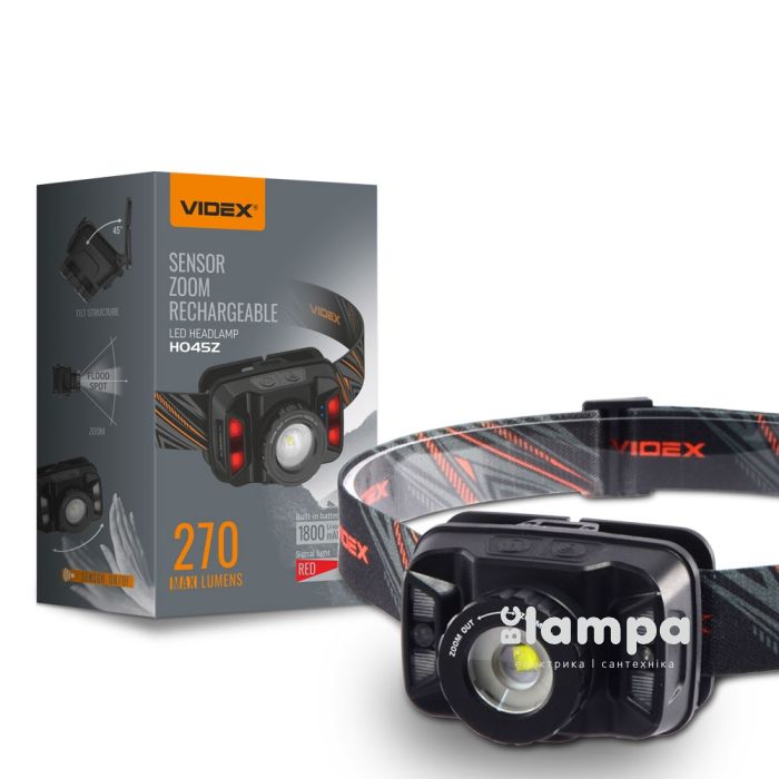 Фонарик налобний VIDEX  270Lm 5000K (VLF-H045Z/26570) сенсор+ зум