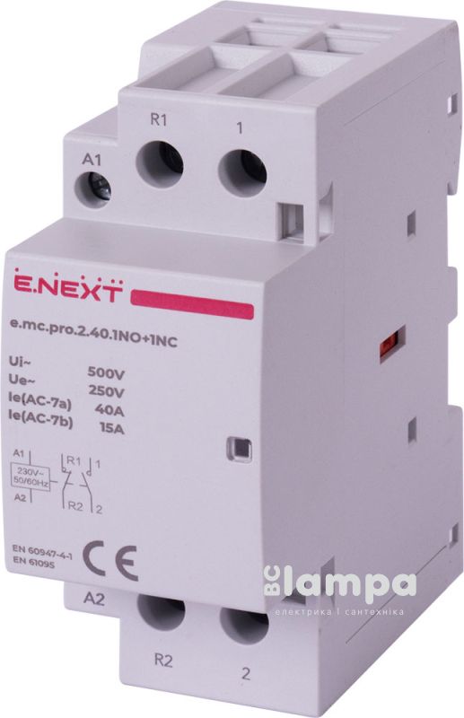 Контактор модульний e.Next e.mc.pro.2.40.1NO+1NC, 2P 40А 220В (p005226)