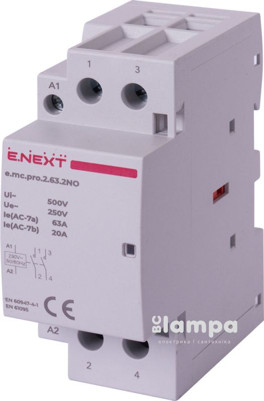Контактор модульний e.Next e.mc.pro.2.63.2NO, 2P 63А 220В (p005218)
