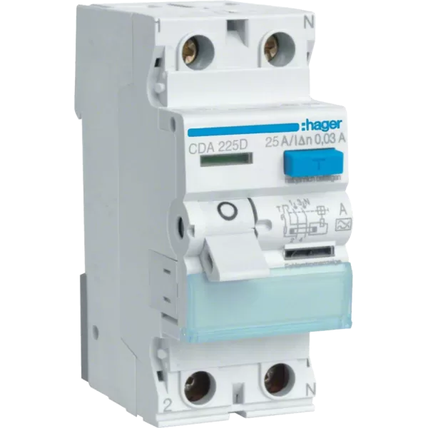 ПЗВ, реле диференційного струму Hager  CDA225D 2.25.30 типА France