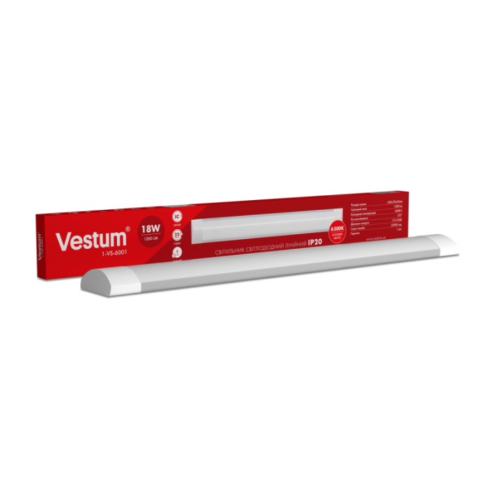 Світильник лінійний VESTUM  LED 18W 6500K 600mm 220V IP20 (1-VS-6001)