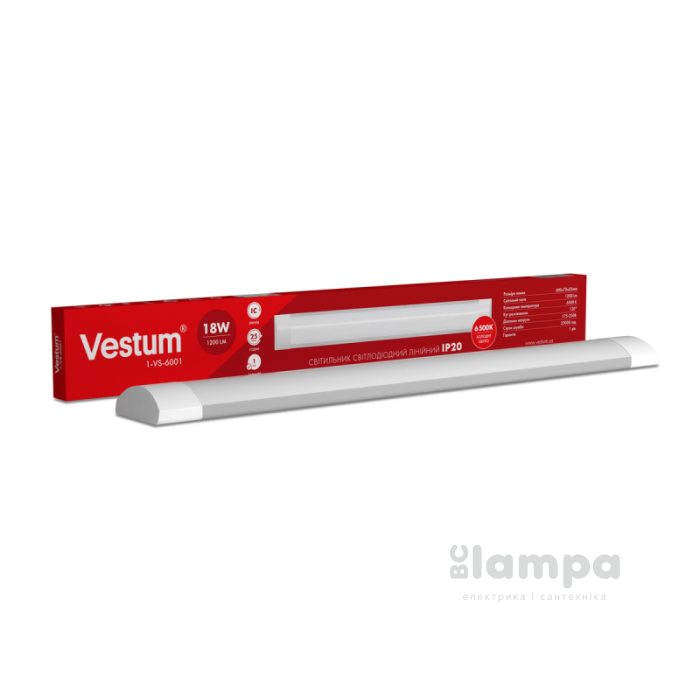 Світильник лінійний VESTUM  LED 18W 6500K 600mm 220V IP20 (1-VS-6001)