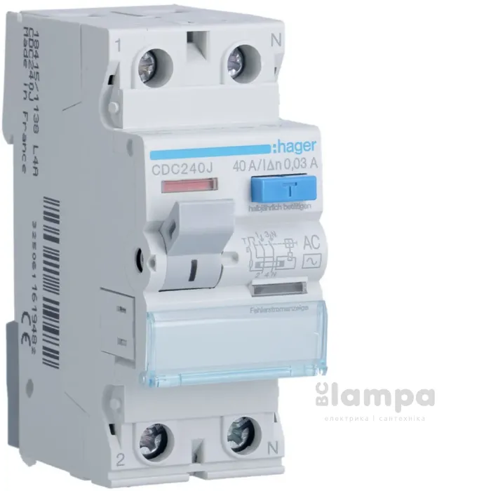 ПЗВ, реле диференційного струму Hager  CD241J 2.40.30 France