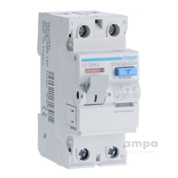 ПЗВ, реле диференційного струму Hager  CF264J 2.63.300mA AC France