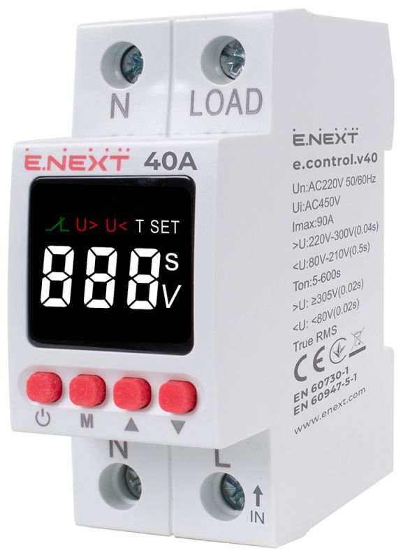 Реле напруги e.NEXT  однофазне 40А з індикацією e.control.v40  p0690032