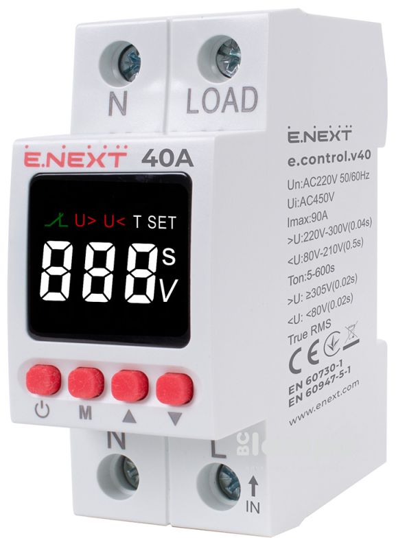 Реле напруги e.NEXT  однофазне 40А з індикацією e.control.v40  p0690032