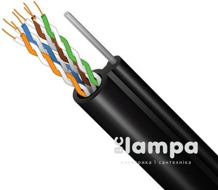 Kабель Ethernet FTP 4×2×0.51 cat.5e ЗЗКМ мідний чорний вуличний з тросом