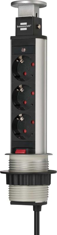 Подовжувач 3гн.  2м  з/к вертикальний, вбудований Ø60мм, Brennenstuhl Tower Power