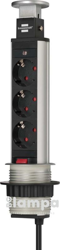 Подовжувач 3гн.  2м  з/к вертикальний, вбудований Ø60мм, Brennenstuhl Tower Power