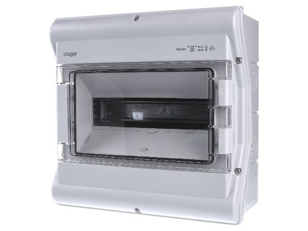 Hager Vector щит розподільчий зовн.устан. 12 мод. прозорі дверцята, IP54/65 (VE112DN)