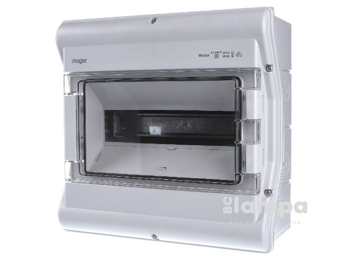 Hager Vector щит розподільчий зовн.устан. 12 мод. прозорі дверцята, IP54/65 (VE112DN)