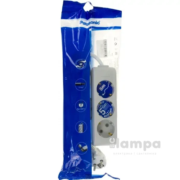 Подовжувач 3гн.  5м  з/к+ шторки сірий X- tendia (B04352GR-UA) Panasonic