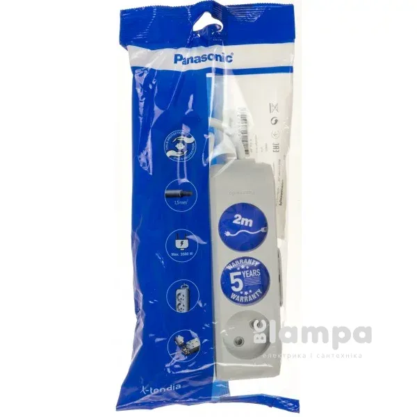 Подовжувач 3гн.  2м  без з/к сірий X- tendia (B02322GR-UA) Panasonic