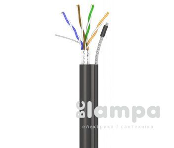Kабель Ethernet FTP 4×2×0.51 cat.5e OK-net мідний чорний вуличний з тросом