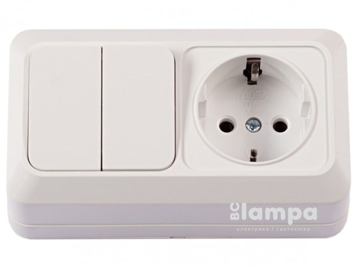 Блок: розетка 1- на з/к+ вимикач 2 кл. LUXEL OPERA (2043)