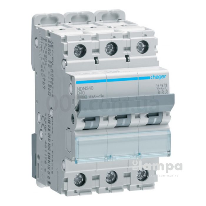 Автоматичний вимикач HAGER 3P, In=40А, «D», 10 kA, 3м., NDN340