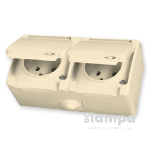 Блок: розетка з/к крем кришка/крем корпус + вимикач 1кл IP54 "Nemli"