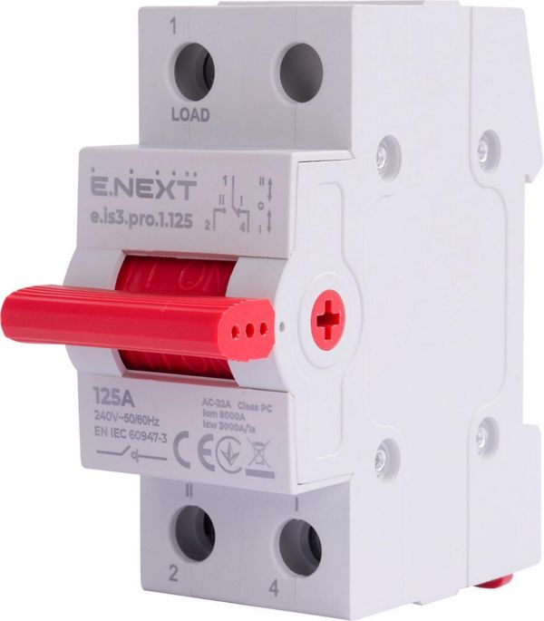 Вимикач навантаження на DIN-рейку 1Р 125А e.NEXT три положення (p008029)