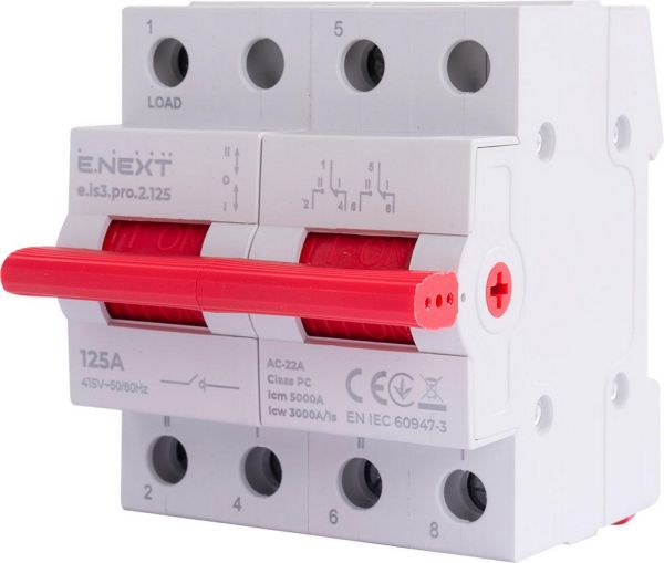 Вимикач навантаження на DIN-рейку 2Р 125А e.NEXT три положення (p008030)