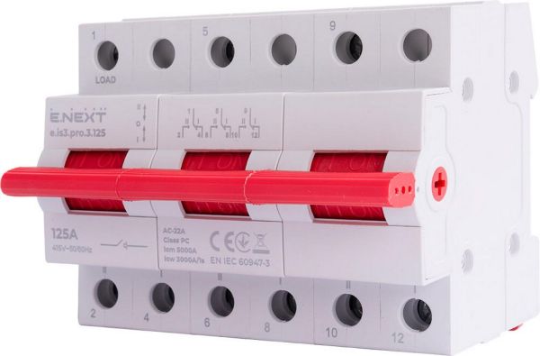 Вимикач навантаження на DIN-рейку 3Р 125А e.NEXT три положення (p008031)