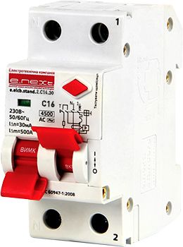 АД, вимикач диф.струму з захистом від надструмів e.NEXT e.elcb.stand 2p C16A 30мА (p0620006) Poland