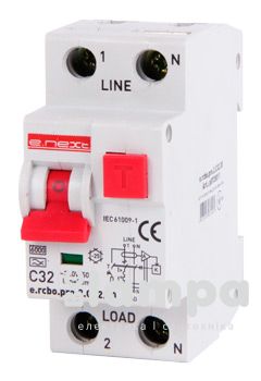 АД, вимикач диф.струму з захистом від надструмів e.NEXT e.rcbo.pro 2p C32A 30мА (p0720011) Poland
