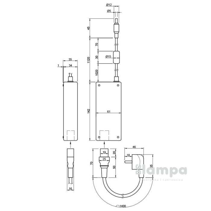 Трансформатор электр. для LED ленты plastik ±12V/ 60W(5.0А)+ шнур 1,4м 115*60*38 IP20 (1013430)