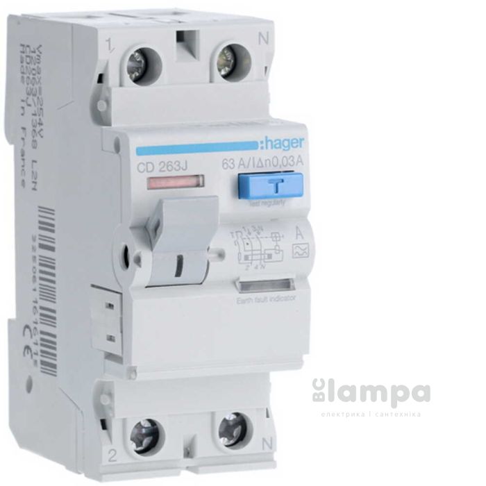 ПЗВ, реле диференційного струму Hager  CD264J 2.63.30 France