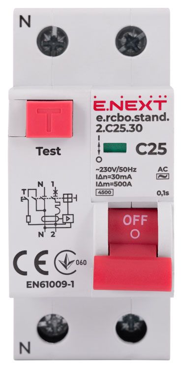 АД, вимикач диф.струму з захистом від надструмів e.NEXT e.rcbo.stand 2p C25A.30mA (s034105) Poland