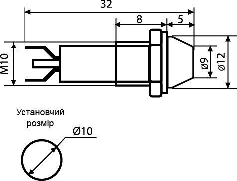 Арматура светосигнальная AD22C-?10 зеленая 220V АСКО металл/пайка (0140030123)