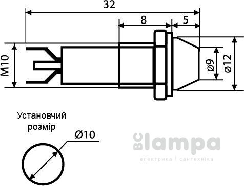 Арматура светосигнальная AD22C-Ø10 зеленая 220V АСКО металл/пайка (0140030123)