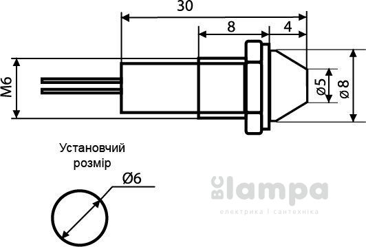 Арматура светосигнальная AD22C-Ø 6 зеленая 220V АСКО металл/пайка(А0140030100