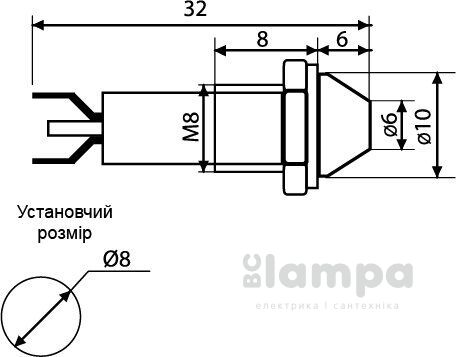 Арматура светосигнальная AD22C-Ø 8 зеленая 220V АСКО металл/пайка (0140030108)