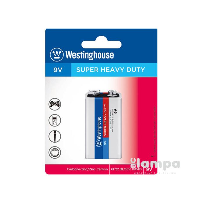 Батарейка WESTINGHOUSE Super Heavy Duty 9V 6F22 (6F22-РВ6)