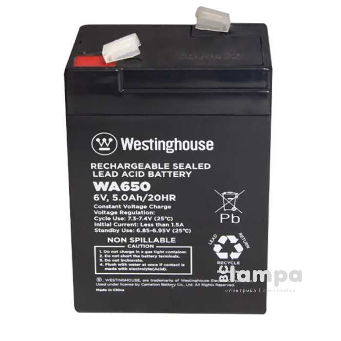 Акумулятор terminal WESTINGHOUSE  6V  5Ah F2 (WA650N-F2)