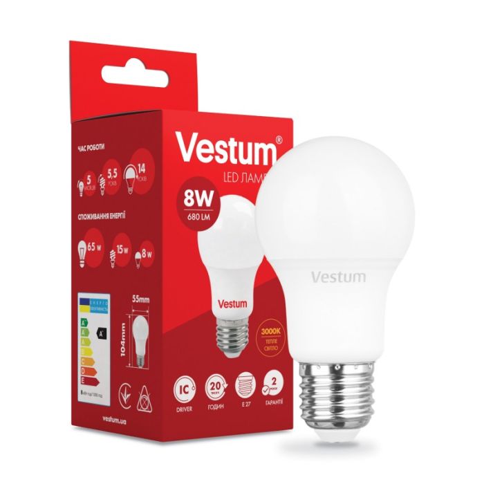 Лампа VESTUM LED  A55  8W Е27 3000K 220V (1-VS-1108)