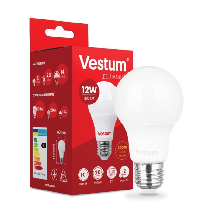 Лампа VESTUM LED  A60 12W Е27 3000K 220V (1-VS-1104)