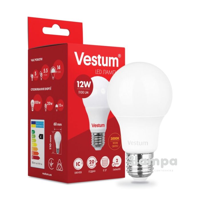 Лампа VESTUM LED  A60 12W Е27 3000K 220V (1-VS-1104)