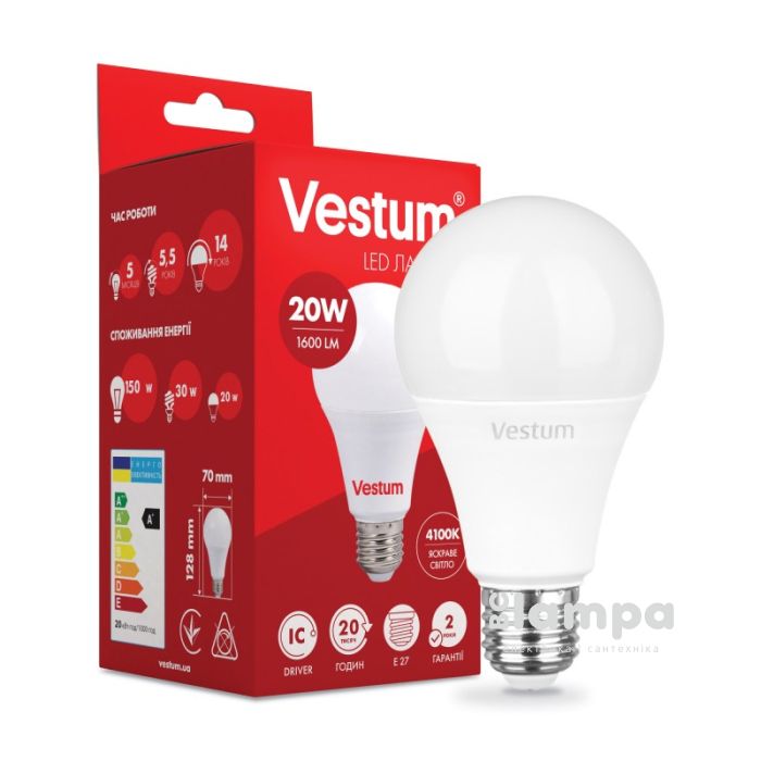 Лампа VESTUM LED  A70 20W Е27 4100K 220V (1-VS-1109)